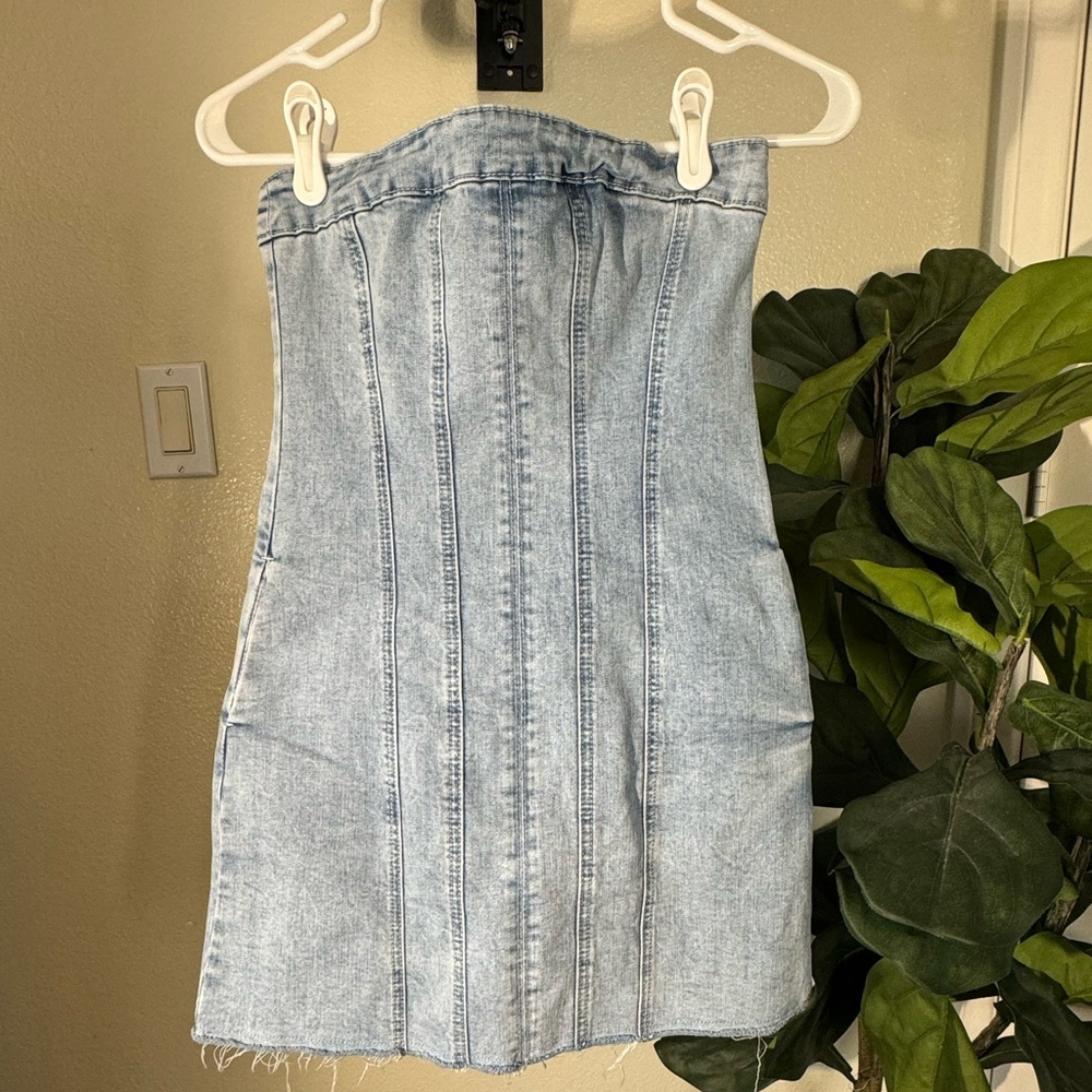 Denim tube top mini dress
